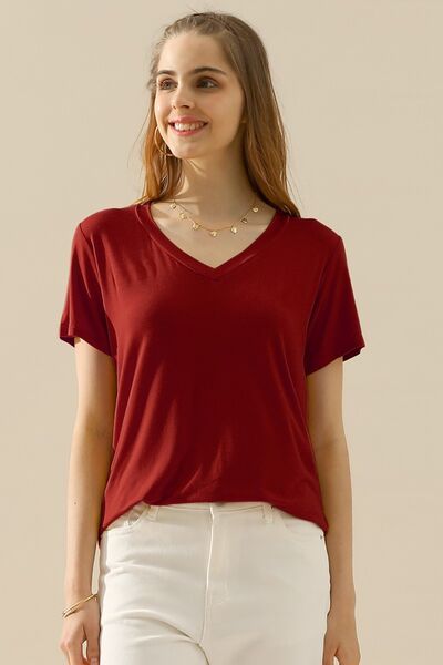 Ninexis Full Size V-Neck Short Sleeve T-Shirt us.meeeshop - 