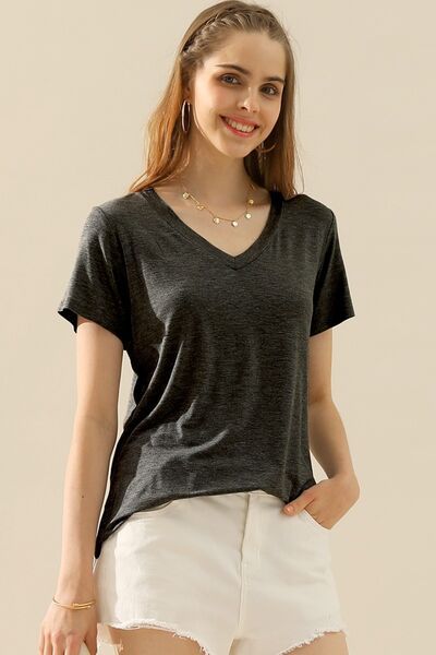 Ninexis Full Size V-Neck Short Sleeve T-Shirt us.meeeshop - Shirts & Tops