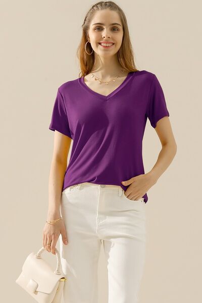 Ninexis Full Size V-Neck Short Sleeve T-Shirt us.meeeshop - 