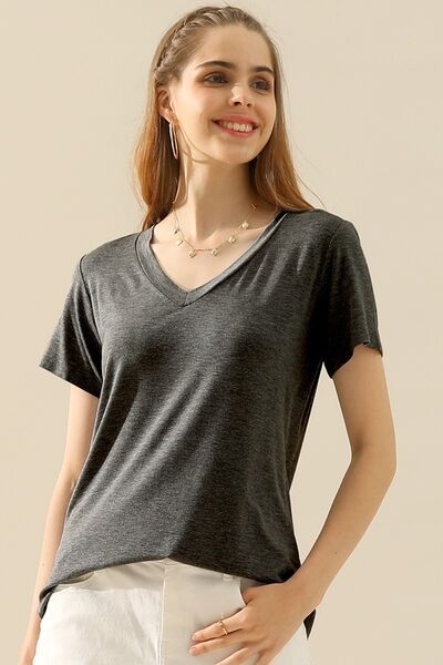 Ninexis Full Size V-Neck Short Sleeve T-Shirt us.meeeshop - 