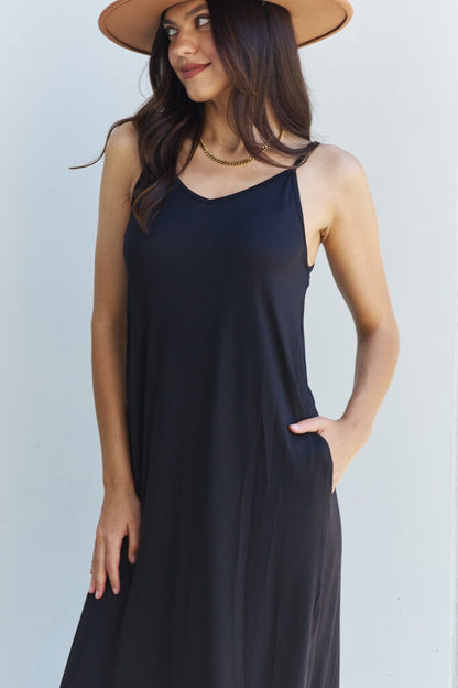 Ninexis Good Energy Full Size Cami Side Slit Maxi Dress in Black us.meeeshop - 