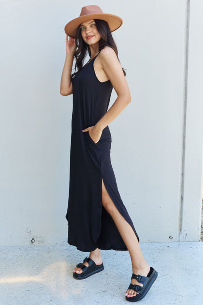 Ninexis Good Energy Full Size Cami Side Slit Maxi Dress in Black us.meeeshop - 