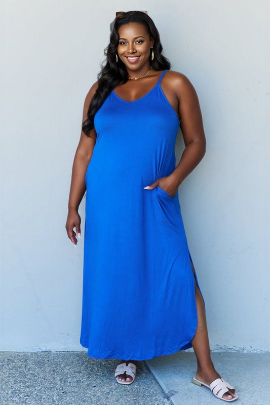 Ninexis Good Energy Full Size Cami Side Slit Maxi Dress in Royal Blue us.meeeshop - Dresses