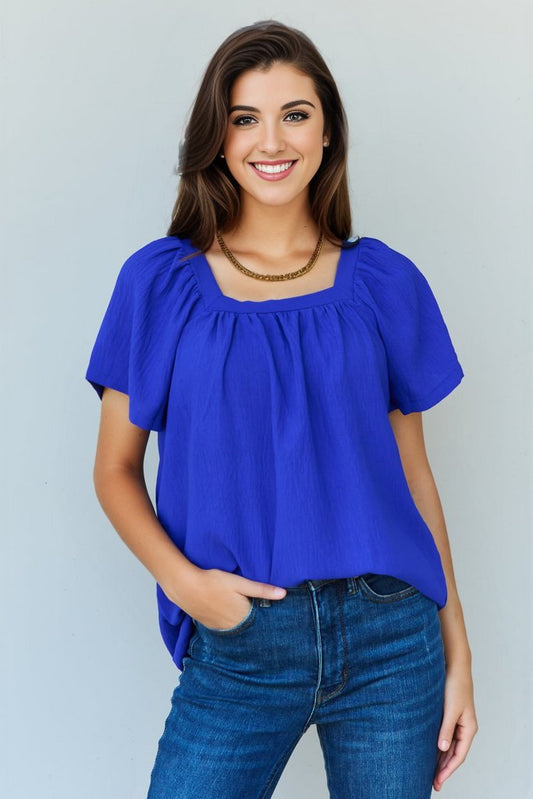 Ninexis Keep Me Close Square Neck Short Sleeve Blouse in Royal | us.meeeshop