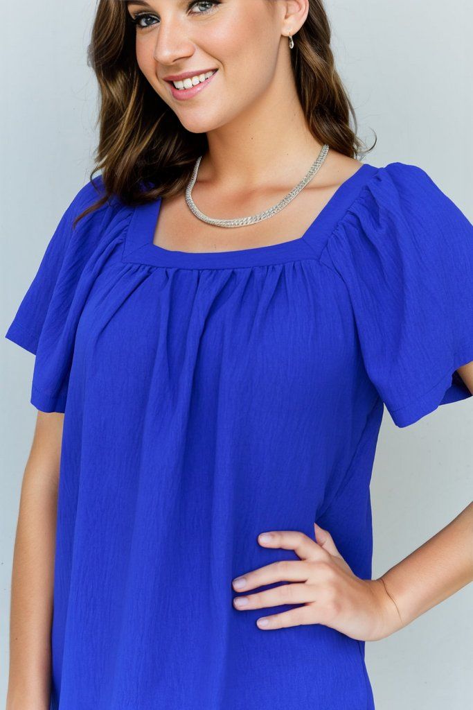 Ninexis Keep Me Close Square Neck Short Sleeve Blouse in Royal us.meeeshop - 