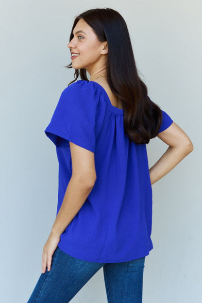 Ninexis Keep Me Close Square Neck Short Sleeve Blouse in Royal us.meeeshop - 