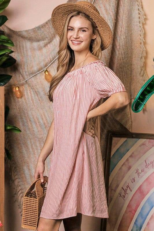 Ninexis | Off The Shoulder Dress with CF Button Detail | us.meeeshop