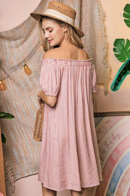 Ninexis | Off The Shoulder Dress with CF Button Detail | us.meeeshop