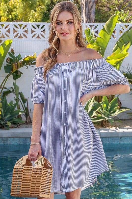 Ninexis | Off The Shoulder Dress with CF Button Detail us.meeeshop - Dresses