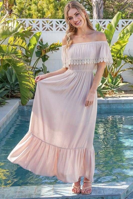 Ninexis | Off the Shoulder Flowy Maxi Dress us.meeeshop - Dresses