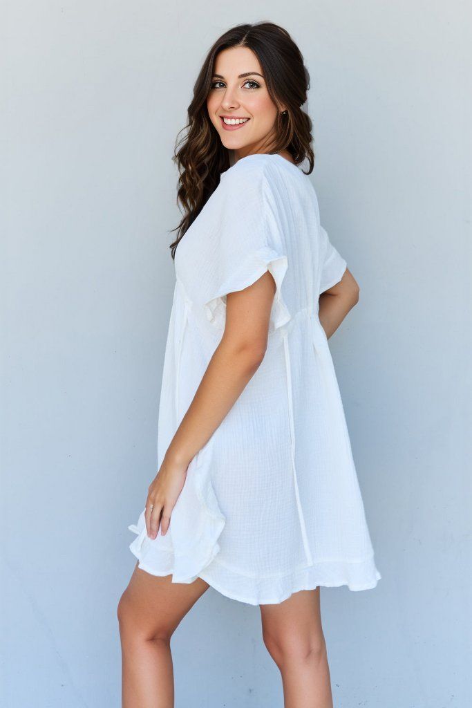 Ninexis Out Of Time Full Size Ruffle Hem Dress with Drawstring Waistband in White us.meeeshop - 