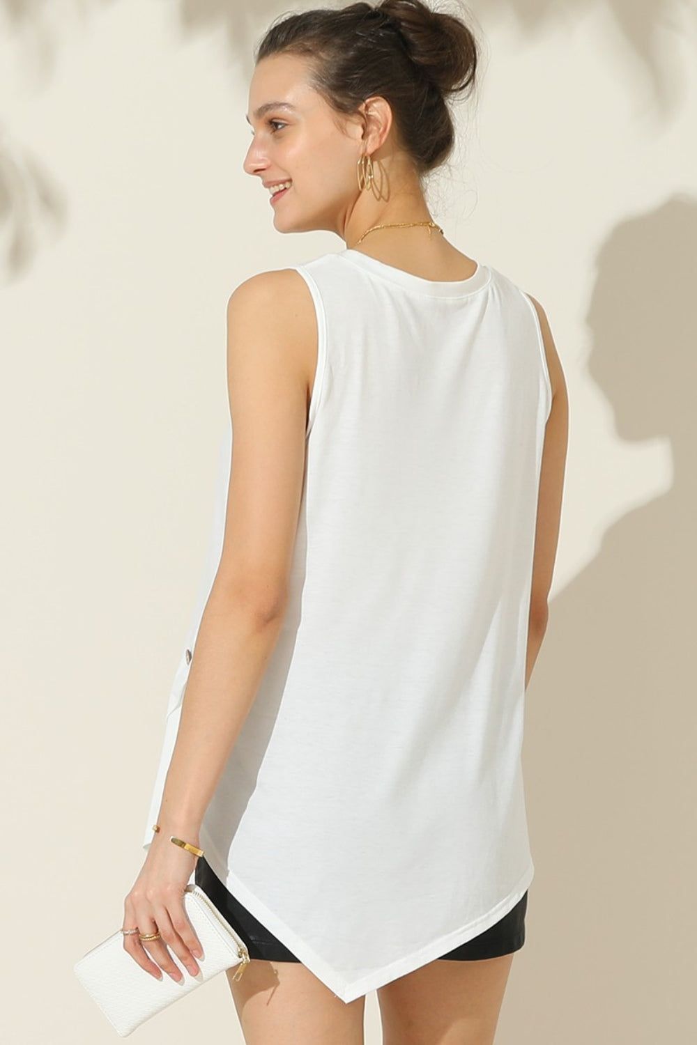 Ninexis Round Neck Button Side Tank us.meeeshop - 