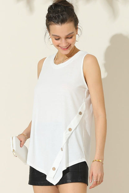 Ninexis Round Neck Button Side Tank us.meeeshop - 