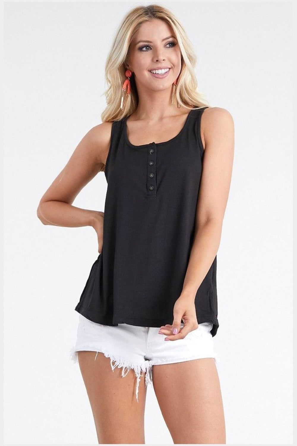 Ninexis Square Neck Half Button Tank us.meeeshop - Shirts & Tops