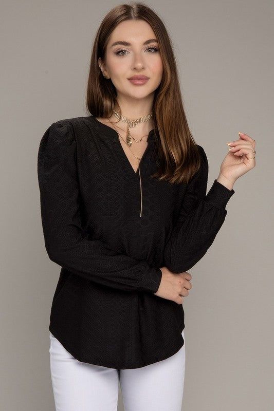 Notched neck jacquard top - us.meeeshop