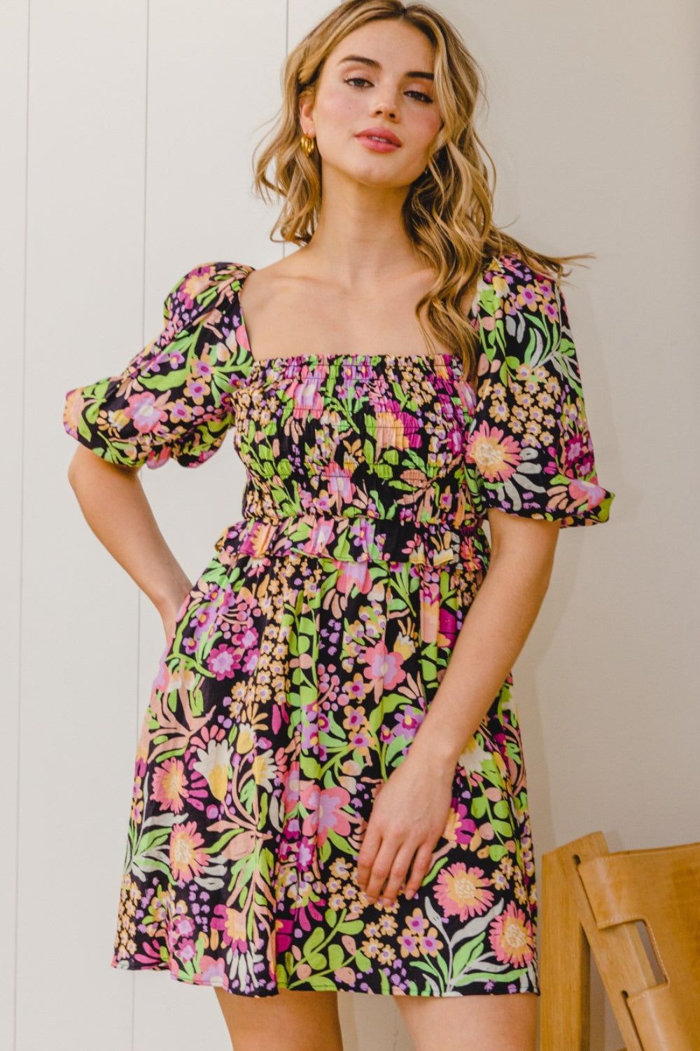 ODDI Full Size Floral Tie-Back Mini Dress us.meeeshop - 