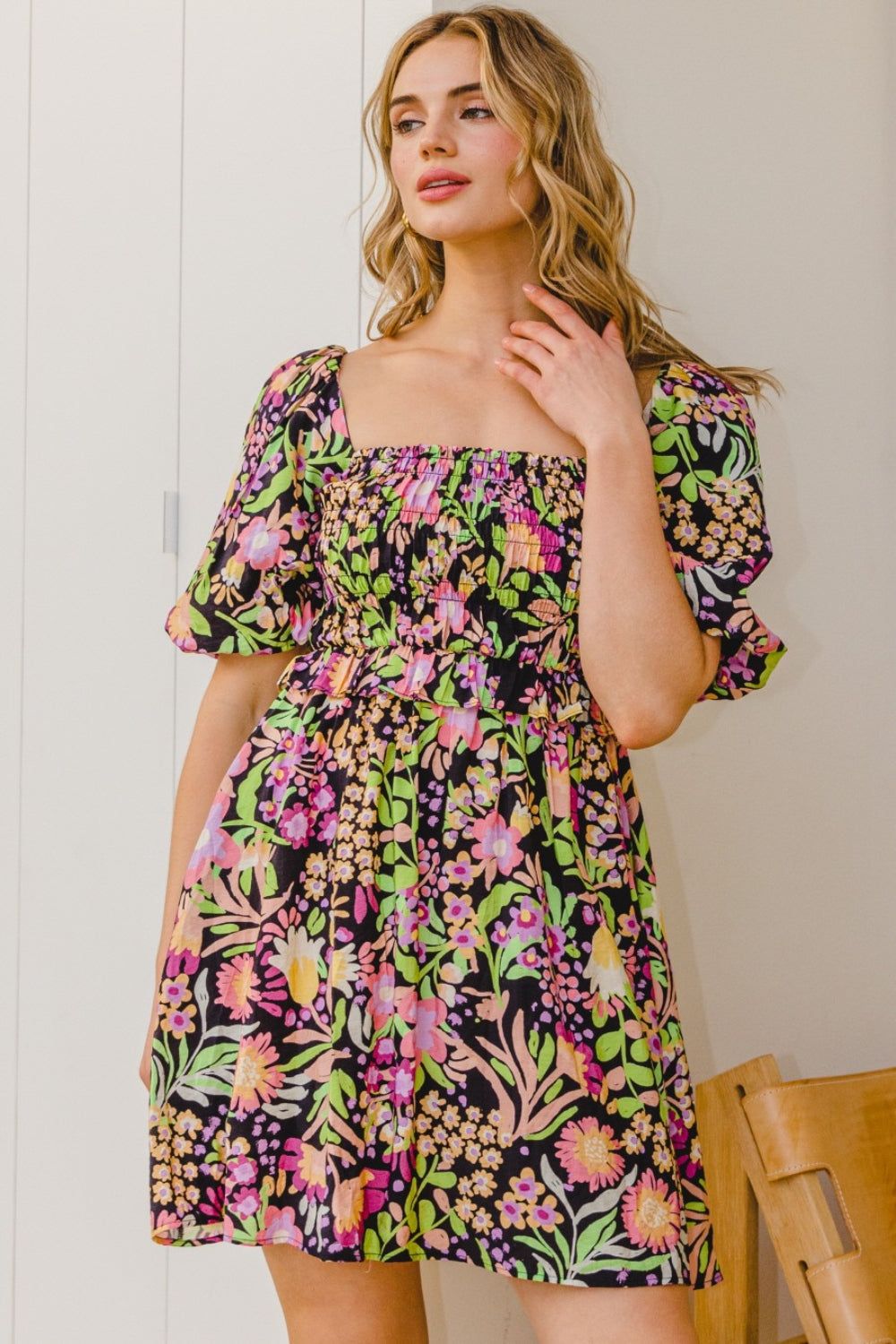 ODDI Full Size Floral Tie-Back Mini Dress us.meeeshop - 