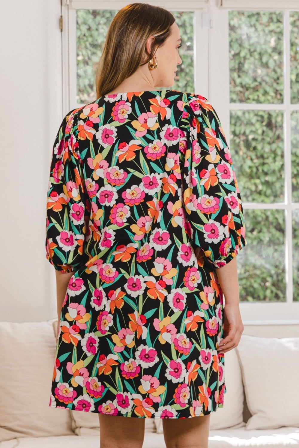 ODDI Full Size Floral Puff Sleeve Mini Dress - us.meeeshop