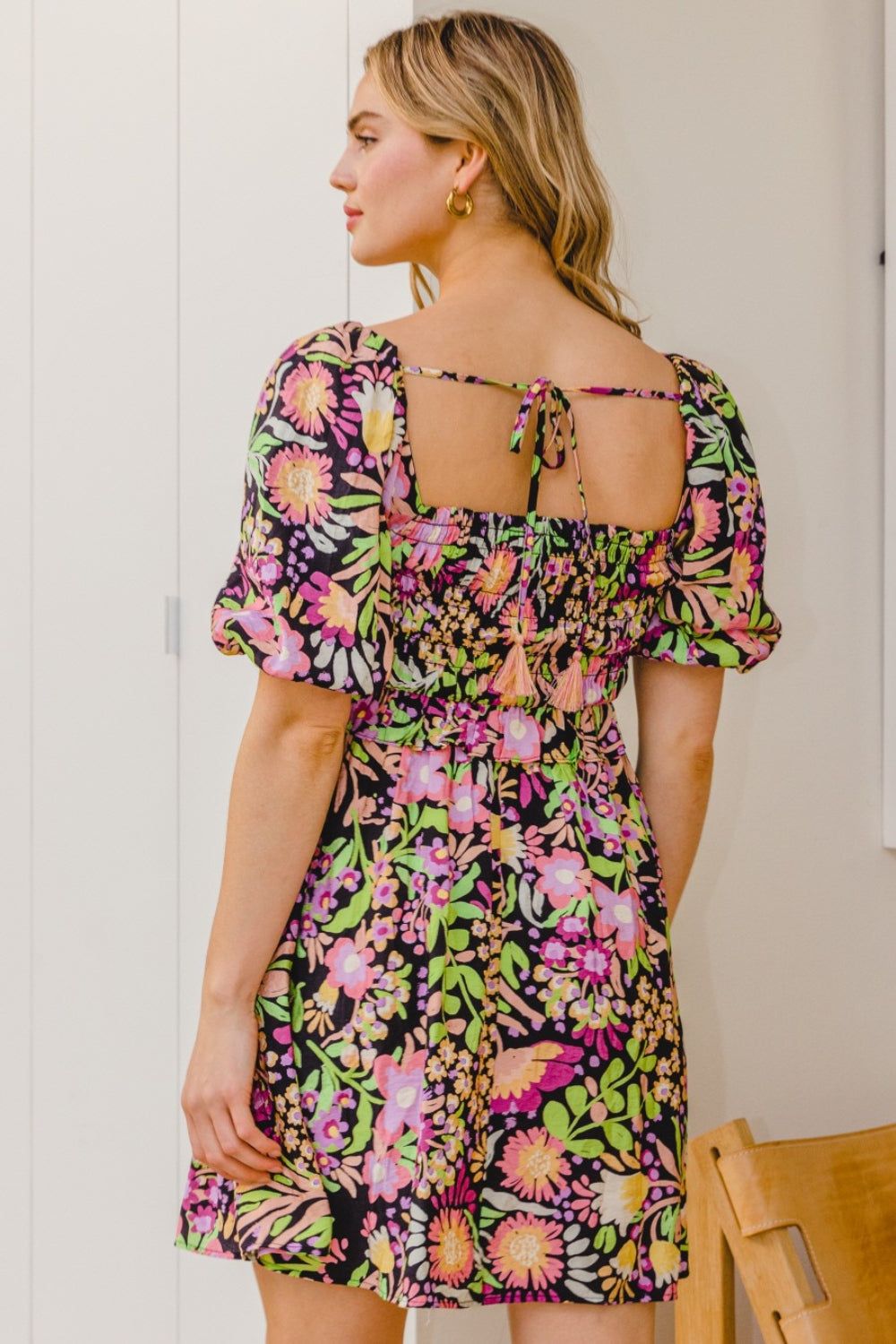 ODDI Full Size Floral Tie-Back Mini Dress - us.meeeshop