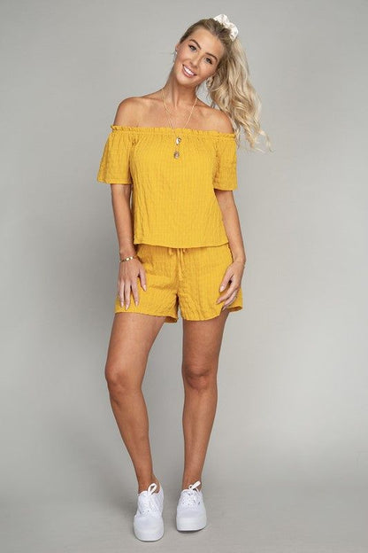 Off Shoulder Top & Shorts Pants Set us.meeeshop - 