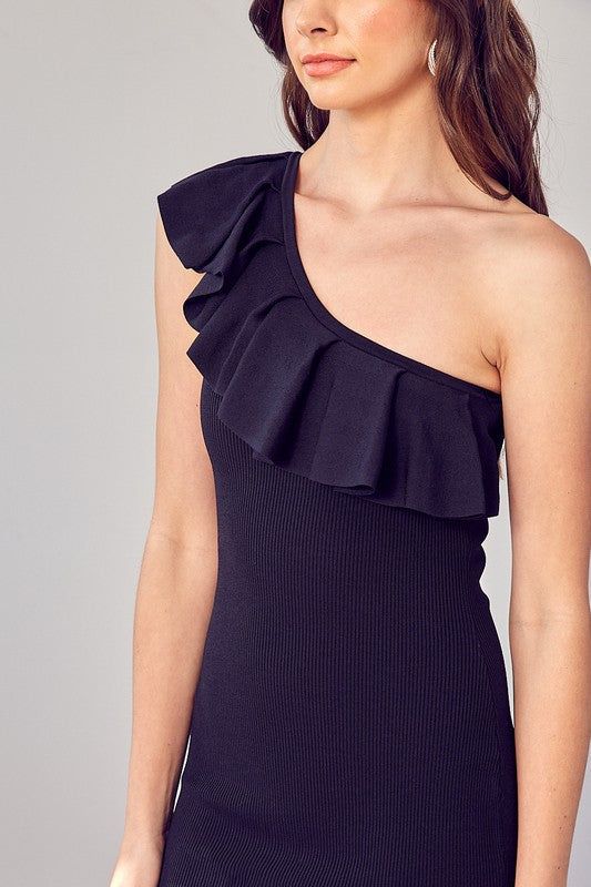 One Shoulder Ruffle Dress us.meeeshop - 