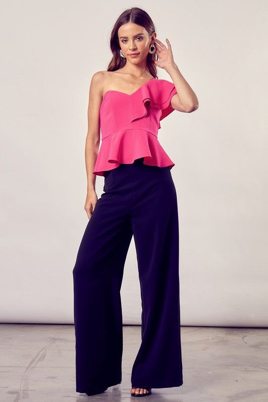 One Shoulder Ruffle Peplum Top us.meeeshop - 