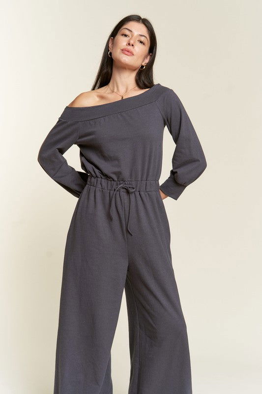 One Shoulder Terry Jumpsuit Plus us.meeeshop - 