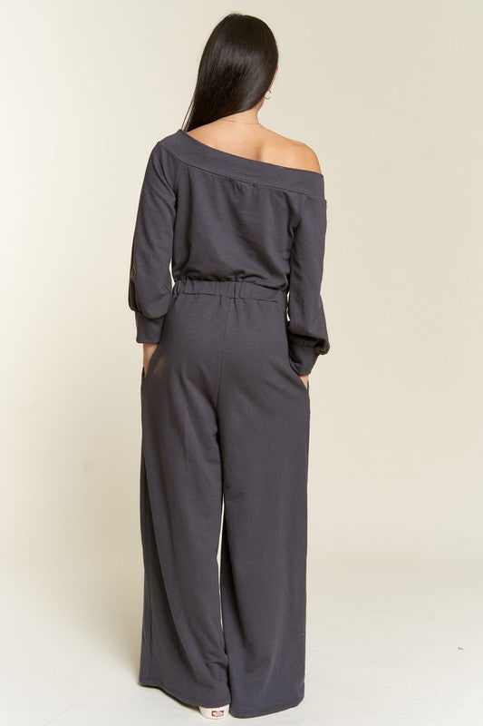 One Shoulder Terry Jumpsuit Plus us.meeeshop - 