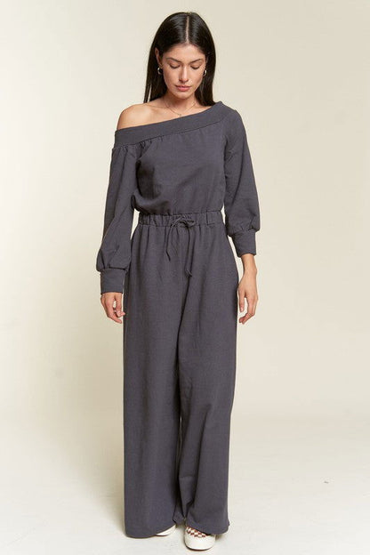 One Shoulder Terry Jumpsuit Plus us.meeeshop - 