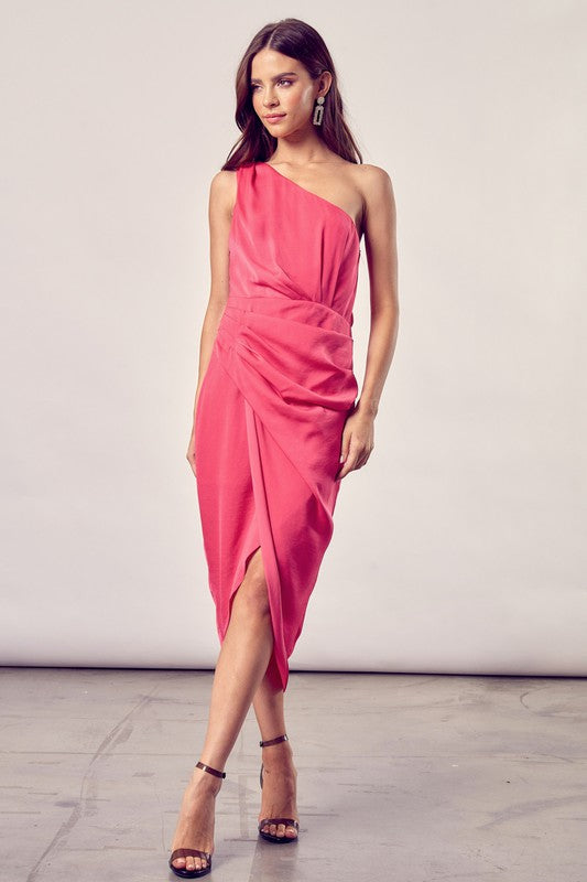 One Shoulder Wrap Dress In Pink | us.meeeshop