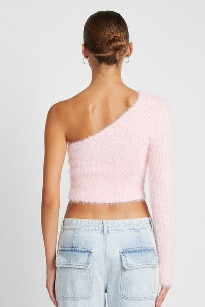 Women's One Shoulder Fluffy Sweater Top - us.meeeshop