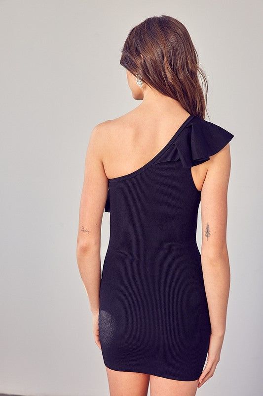 One Shoulder Ruffle Dress - us.meeeshop