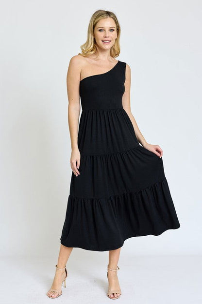 One Shoulder Ruffle Midi Dress - us.meeeshop