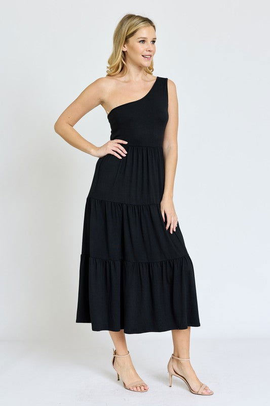 One Shoulder Ruffle Midi Dress - us.meeeshop