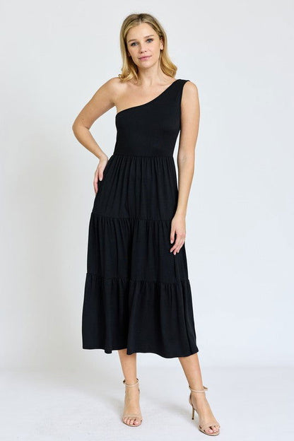 One Shoulder Ruffle Midi Dress - us.meeeshop