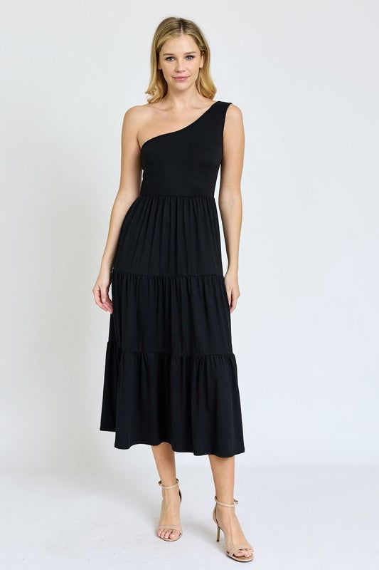 One Shoulder Ruffle Midi Dress - us.meeeshop