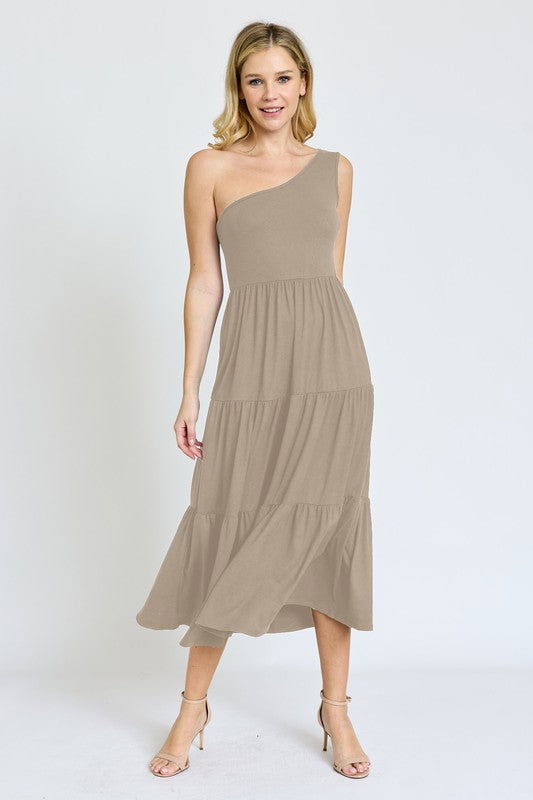 One Shoulder Ruffle Midi Dress - us.meeeshop