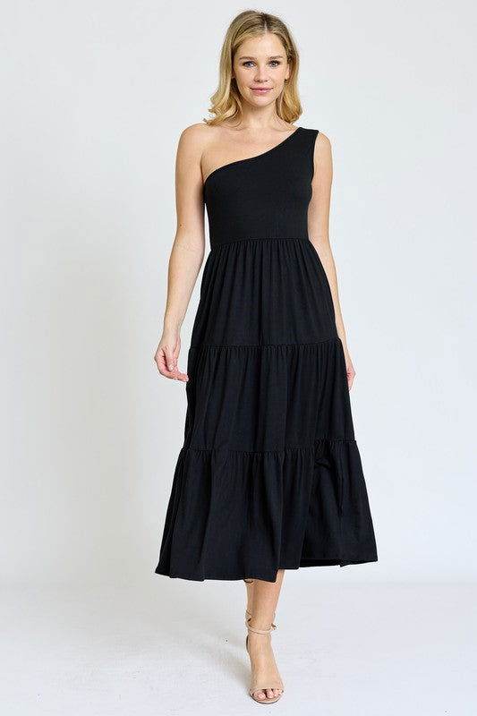 One Shoulder Ruffle Midi Dress - us.meeeshop