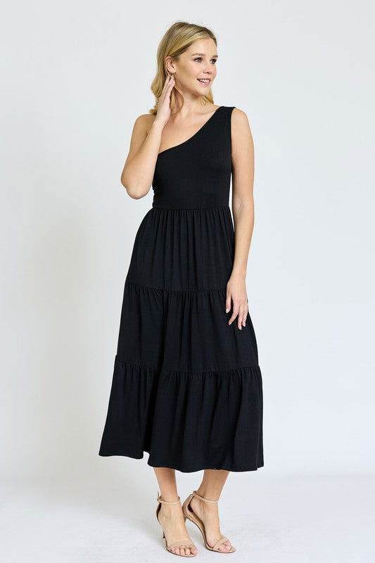 One Shoulder Ruffle Midi Dress - us.meeeshop