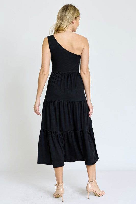 One Shoulder Ruffle Midi Dress - us.meeeshop