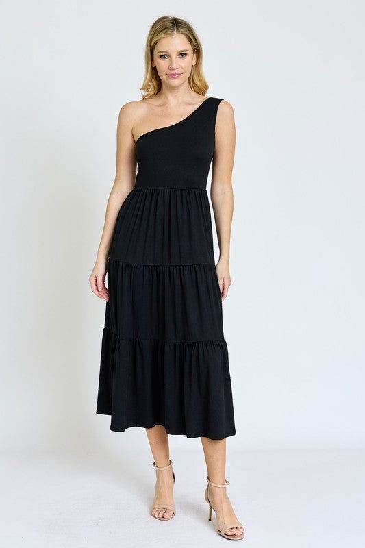 One Shoulder Ruffle Midi Dress - us.meeeshop