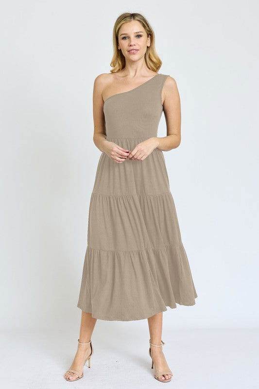 One Shoulder Ruffle Midi Dress - us.meeeshop