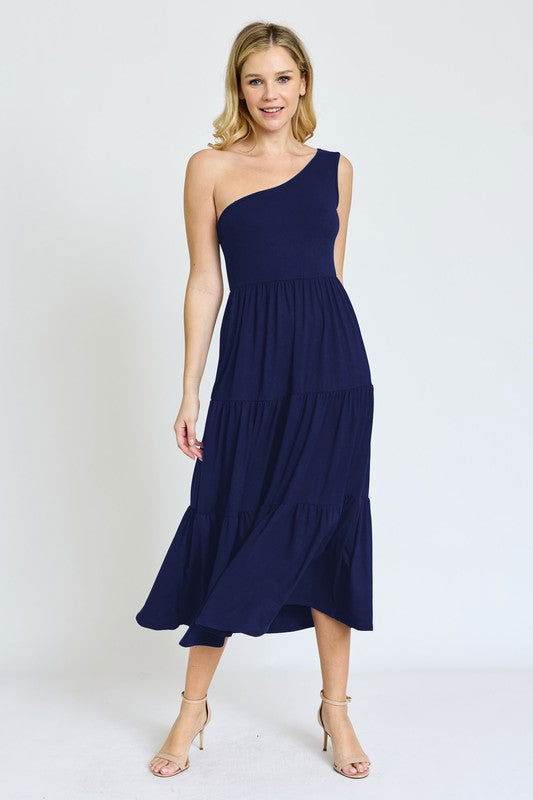 One Shoulder Ruffle Midi Dress - us.meeeshop