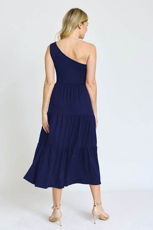 One Shoulder Ruffle Midi Dress - us.meeeshop