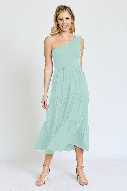 One Shoulder Ruffle Midi Dress - us.meeeshop