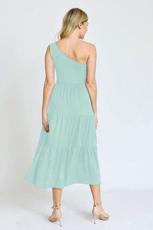 One Shoulder Ruffle Midi Dress - us.meeeshop