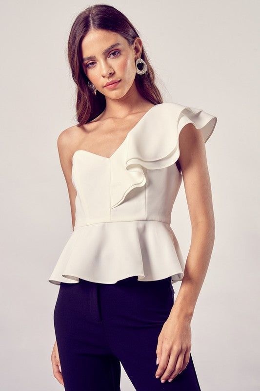 Women's One Shoulder Ruffle Peplum Top - us.meeeshop