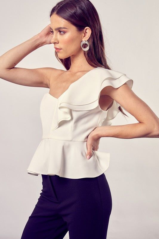 Women's One Shoulder Ruffle Peplum Top - us.meeeshop