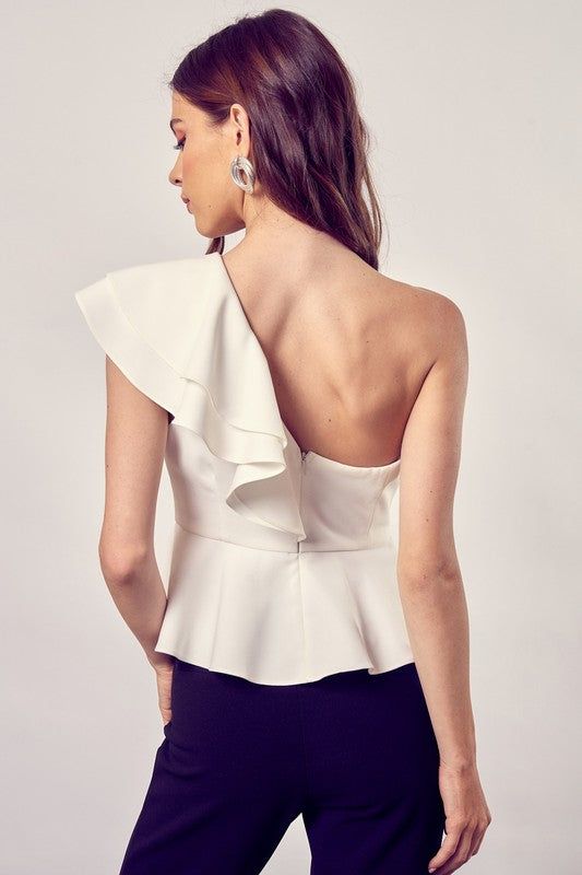 Women's One Shoulder Ruffle Peplum Top - us.meeeshop