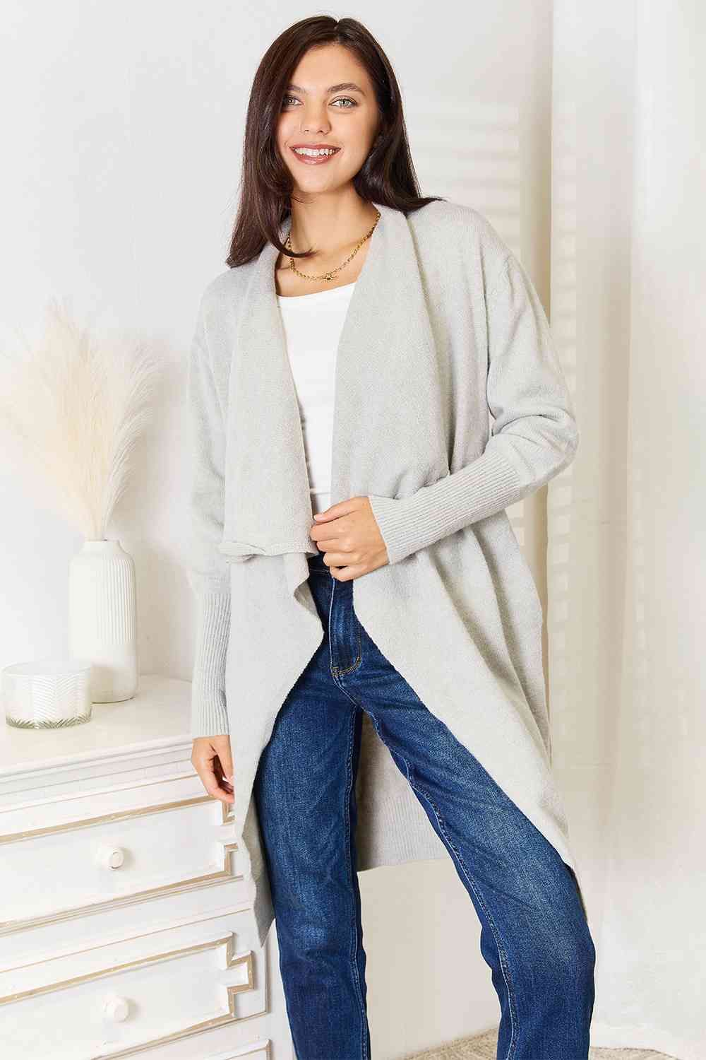 Open Front Duster Cardigan with Pockets us.meeeshop - 